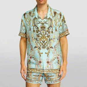 Camilla Men's 100% Silk Adieu Yesterday Short Sleeve Camp Collared Shirt b105